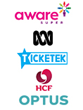 aware super, ABC, Ticketek, HCF, Optus